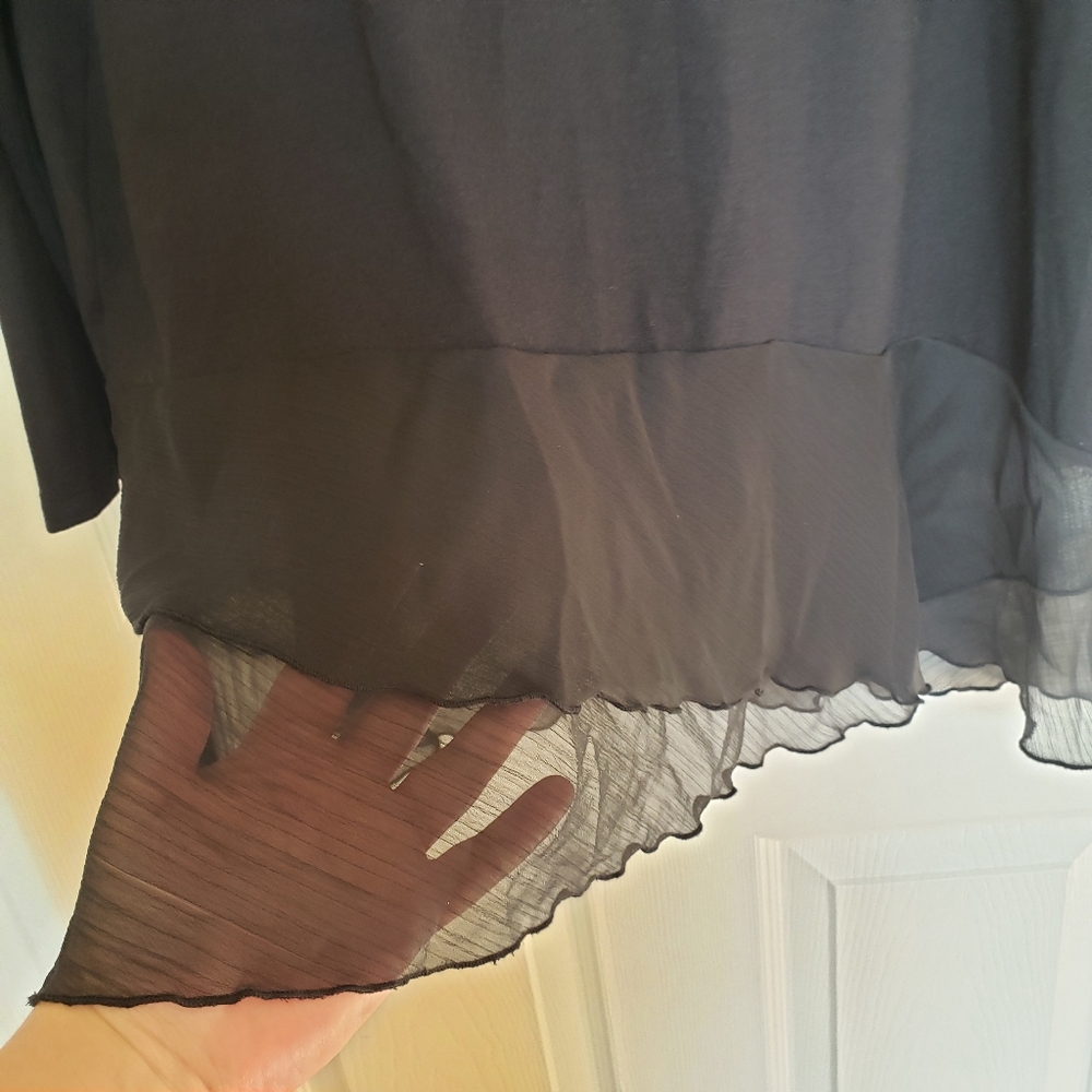 Soft Surroundings Black long sleeve with sheer tiered hem. Size L - Picture 2 of 9